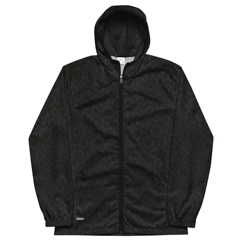 BERKEI Windbreaker Midnight Leo, leichte Jacke mit subtilem Leopardenmuster und Kapuze.