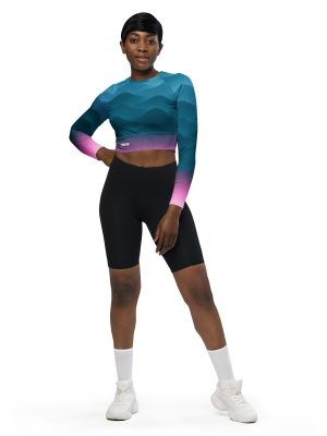 Recyceltes Langarm Crop Top Fountain Blue – Bild 2