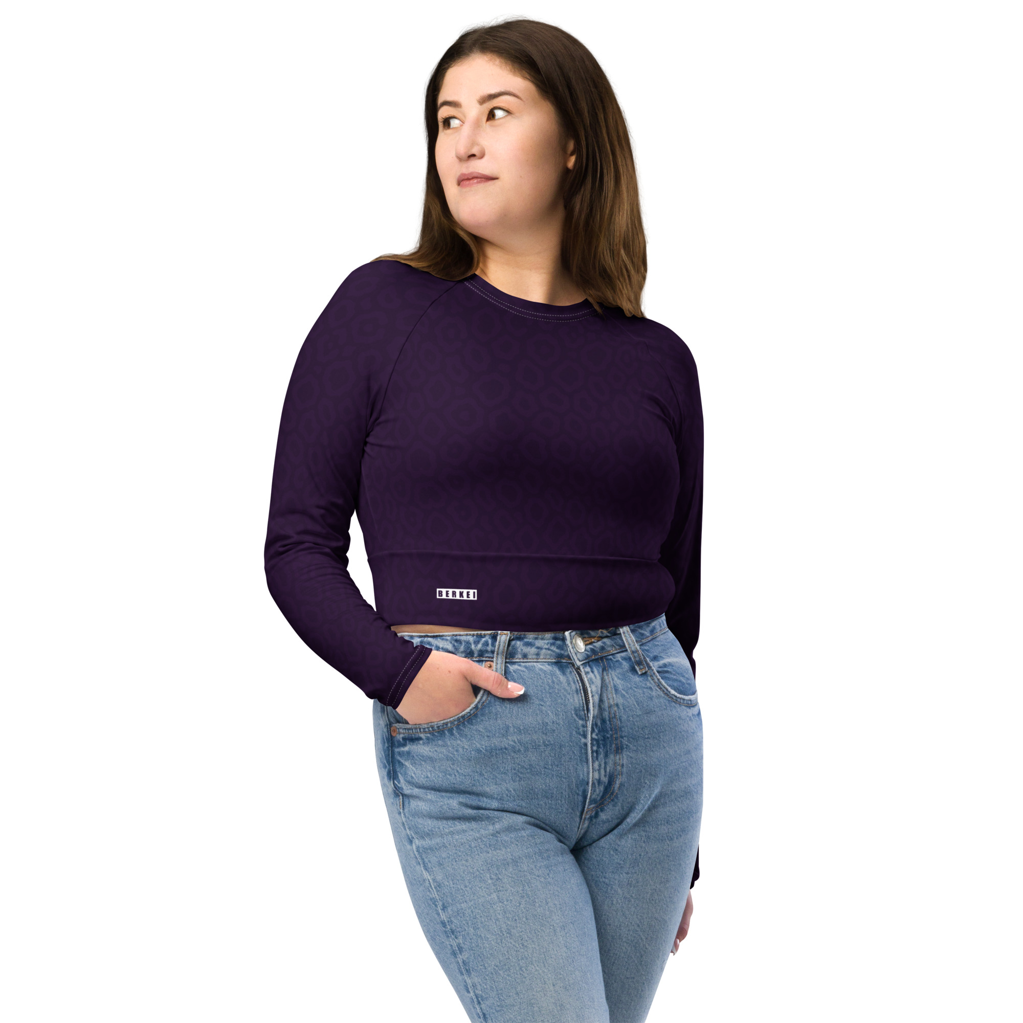 Recyceltes Langarm Crop Top Purple Leo – Bild 4
