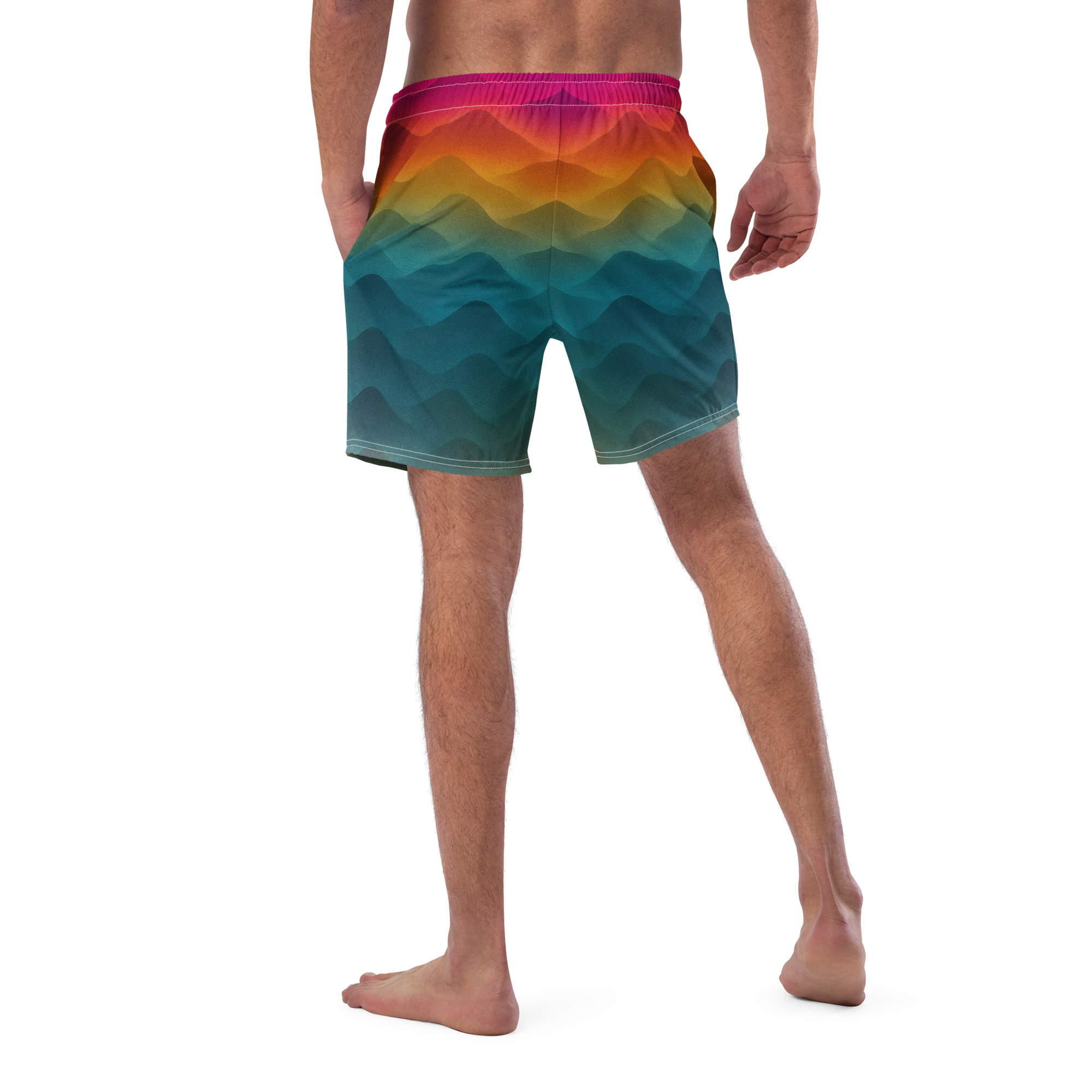 Bunte BERKEI Badehose Forest Sunrise mit einem lebendigen Farbverlauf und Wellenmuster
