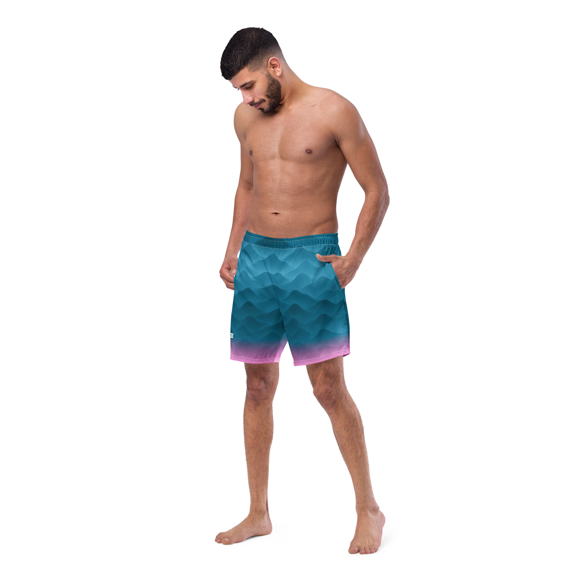 Sportliche BERKEI Badehose Fountain Blue mit wellenförmigem Muster, perfekt für den Sommer.