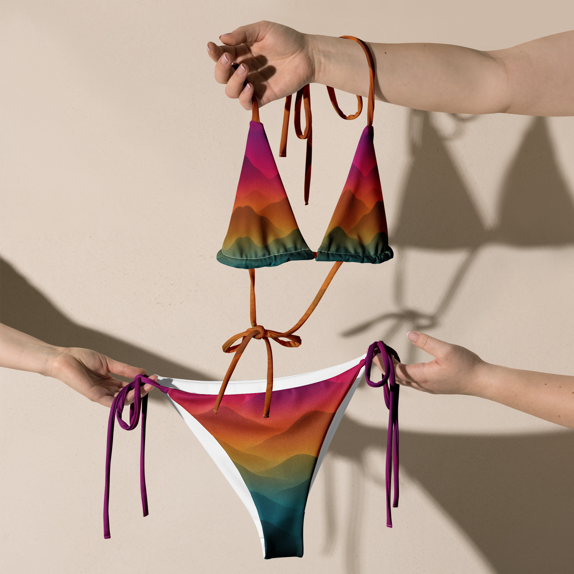 Farbenfroher BERKEI Bikini Forest Sunrise mit dreieckigen Cups und buntem Muster
