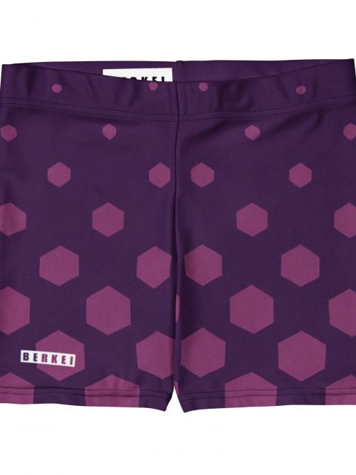 Lila BERKEI Performance Shorts mit geometrischem Muster für Sport und Freizeit.