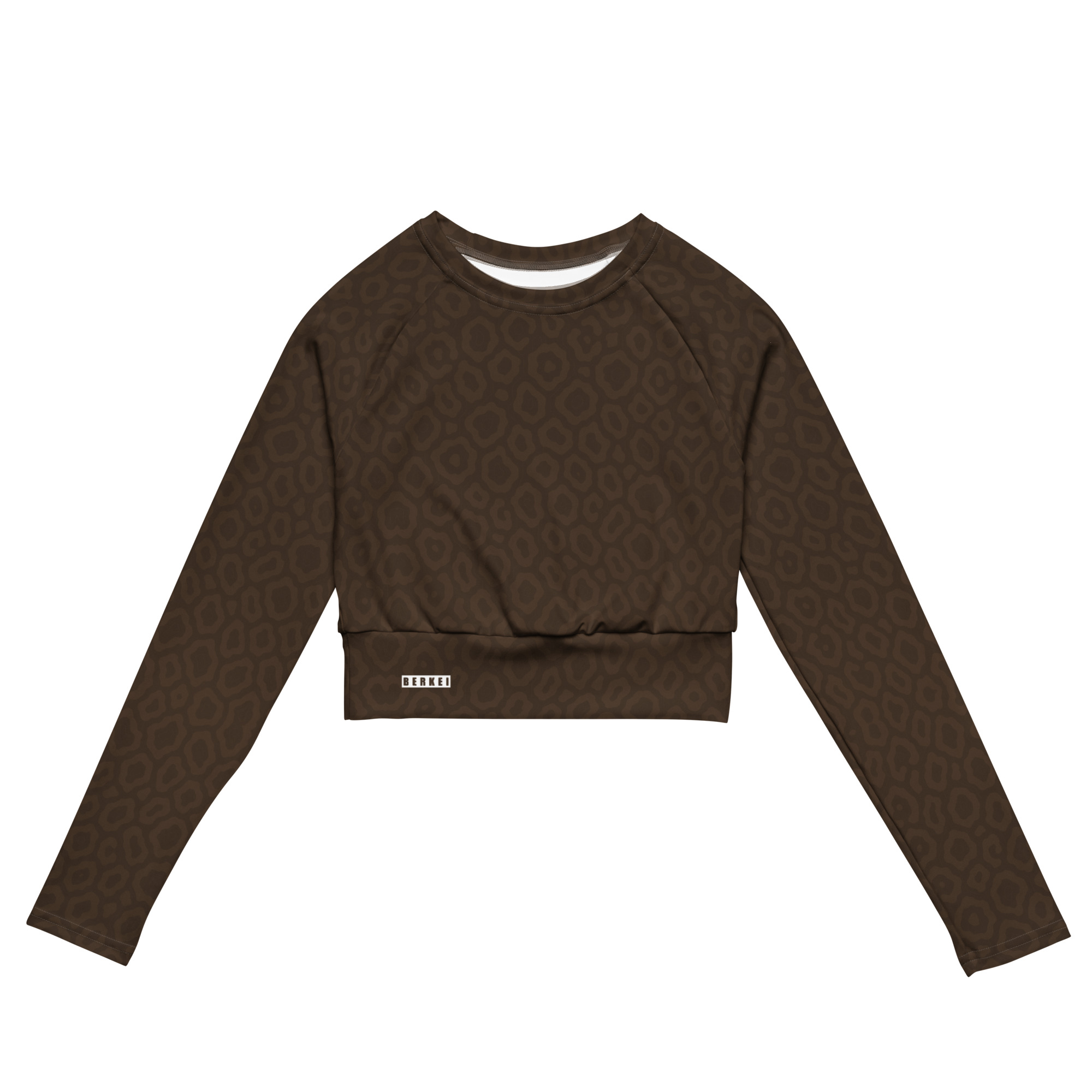 BERKEI Recyceltes Langarm Crop Top Sandy Leo in Braun mit tierischem Muster