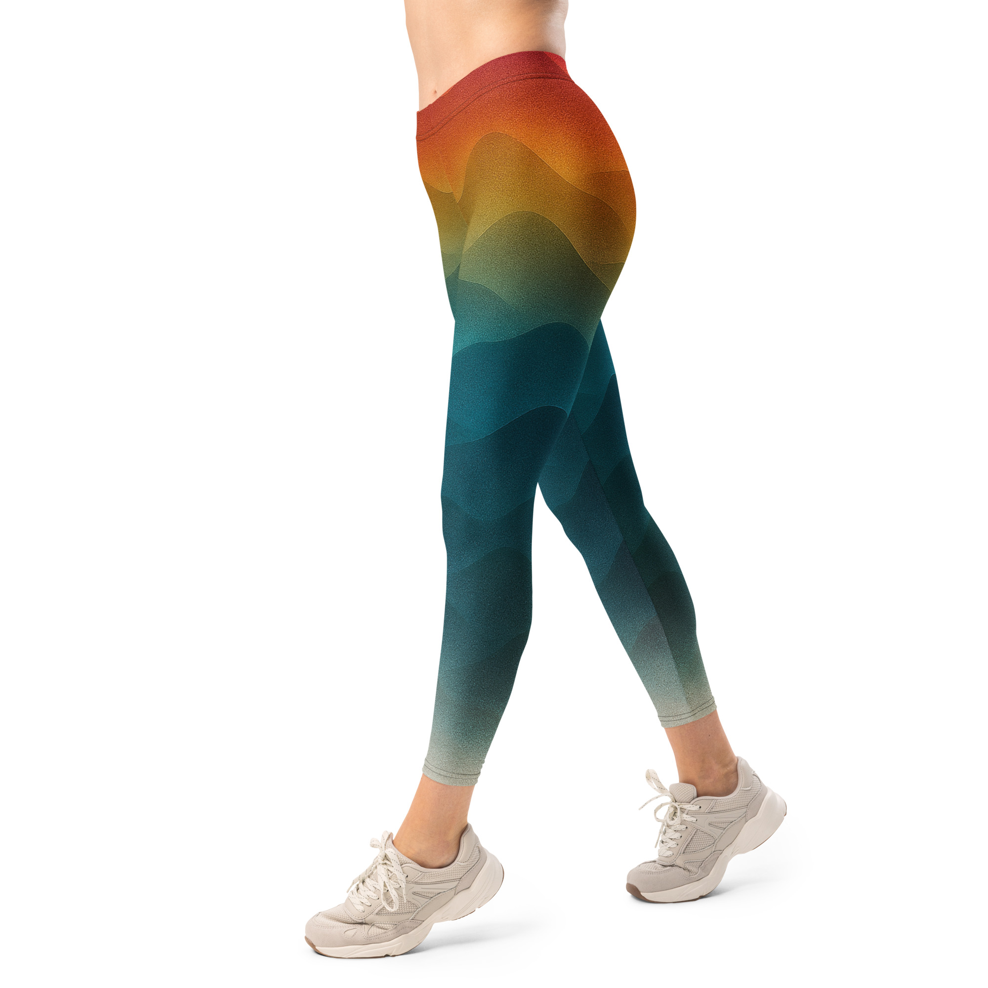 Bunte BERKEI Trail Leggings Forest Sunrise, ideal für Sport und Outdoor-Aktivitäten.
