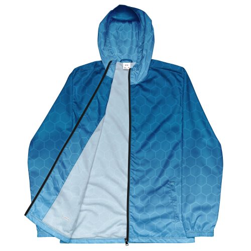 Leichter, blauer BERKEI Windbreaker mit dynamischem Design und Kapuze.
