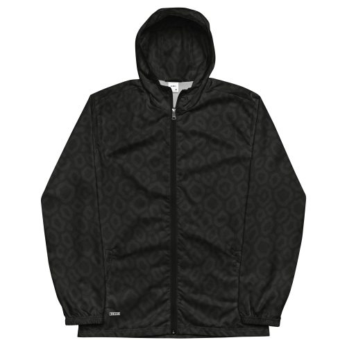 BERKEI Windbreaker Midnight Leo, leichte Jacke mit subtilem Leopardenmuster und Kapuze.