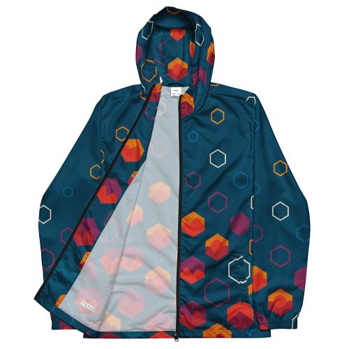 Farbenfroher BERKEI Windbreaker Night Gear mit buntem Hexagon-Muster, ideal für sportliche Aktivitäten.