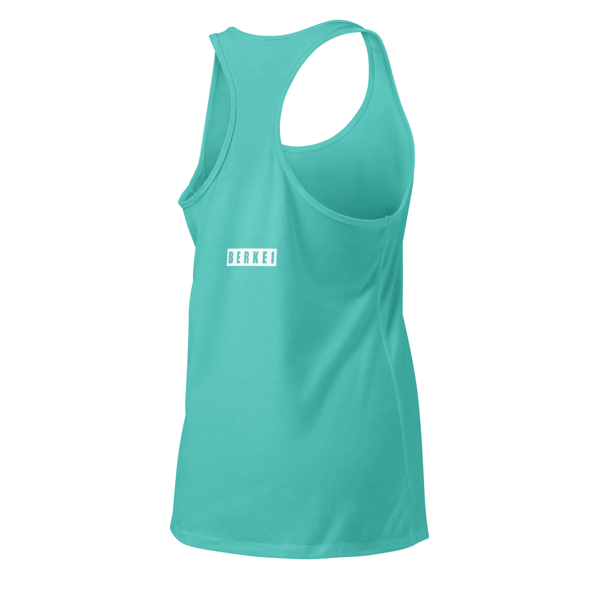 Aqua-blaues BERKEI Racerback-Tanktop für sportliche Aktivitäten, Rückenansicht.