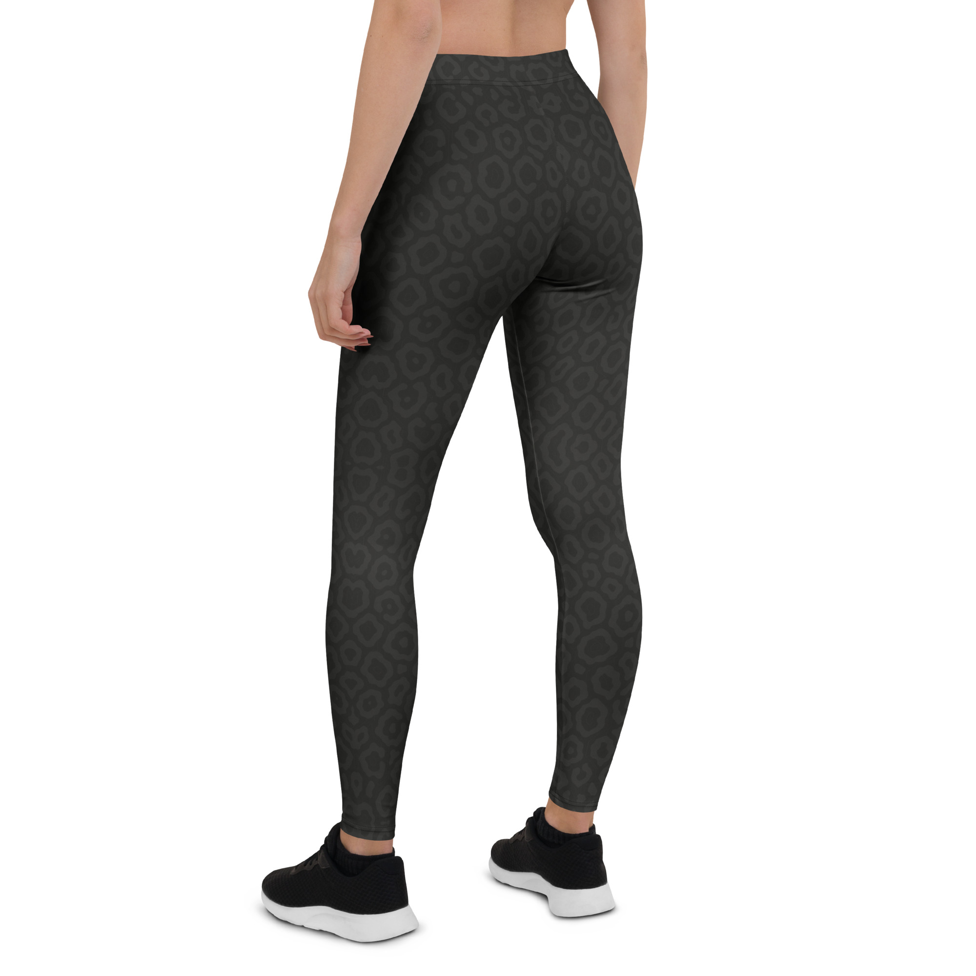 Sportliche BERKEI Trail Leggings Midnight Leo mit modischem Leopardenmuster von hinten.