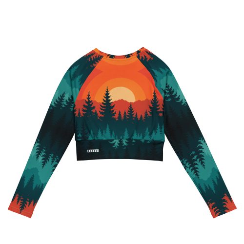 Buntes BERKEI Recyceltes Langarm Crop Top mit Taiga Sunset Motiv