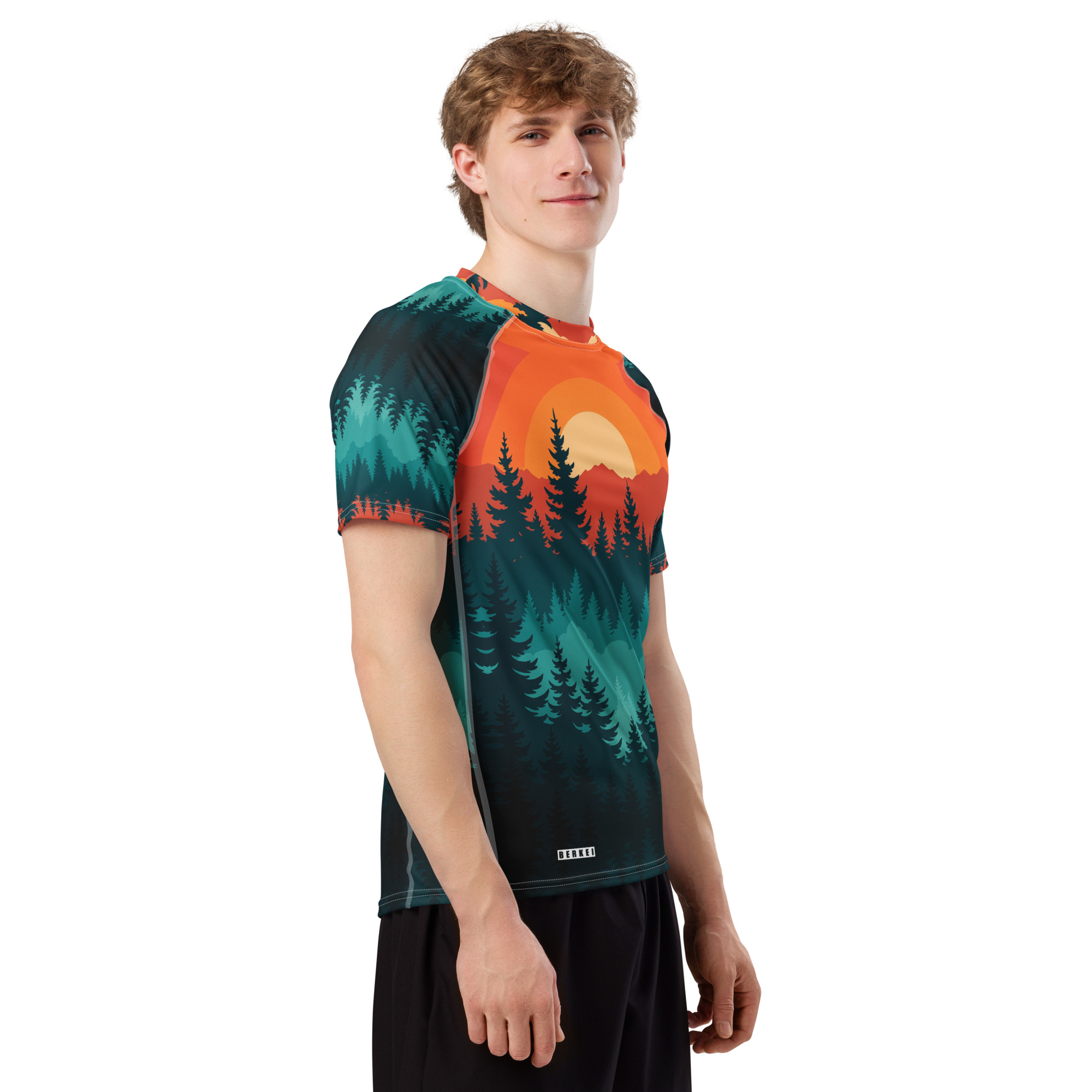 Herren-Rashguard BERKEI mit Taiga Sunset Design, geeignet für sportliche Aktivitäten