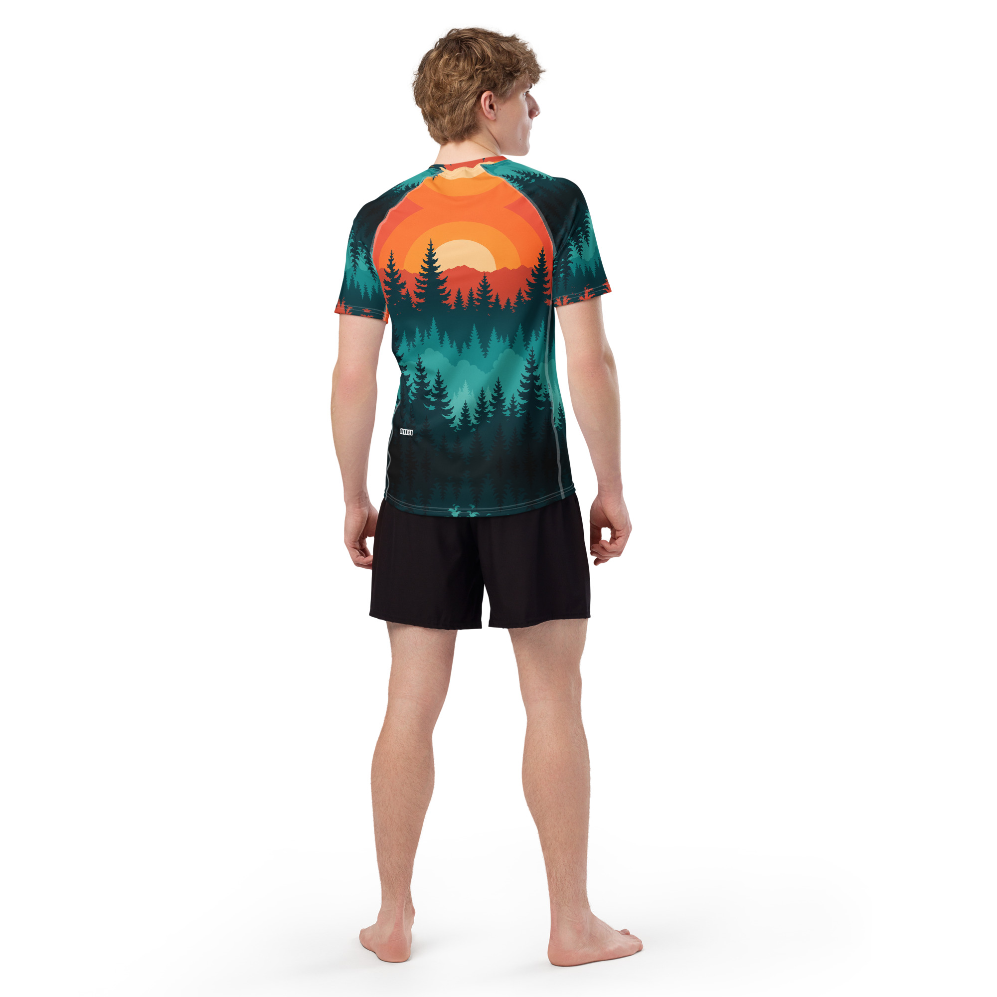 Herren Rashguard BERKEI mit Taiga Sunset Design, ideal für Sport und Freizeit.