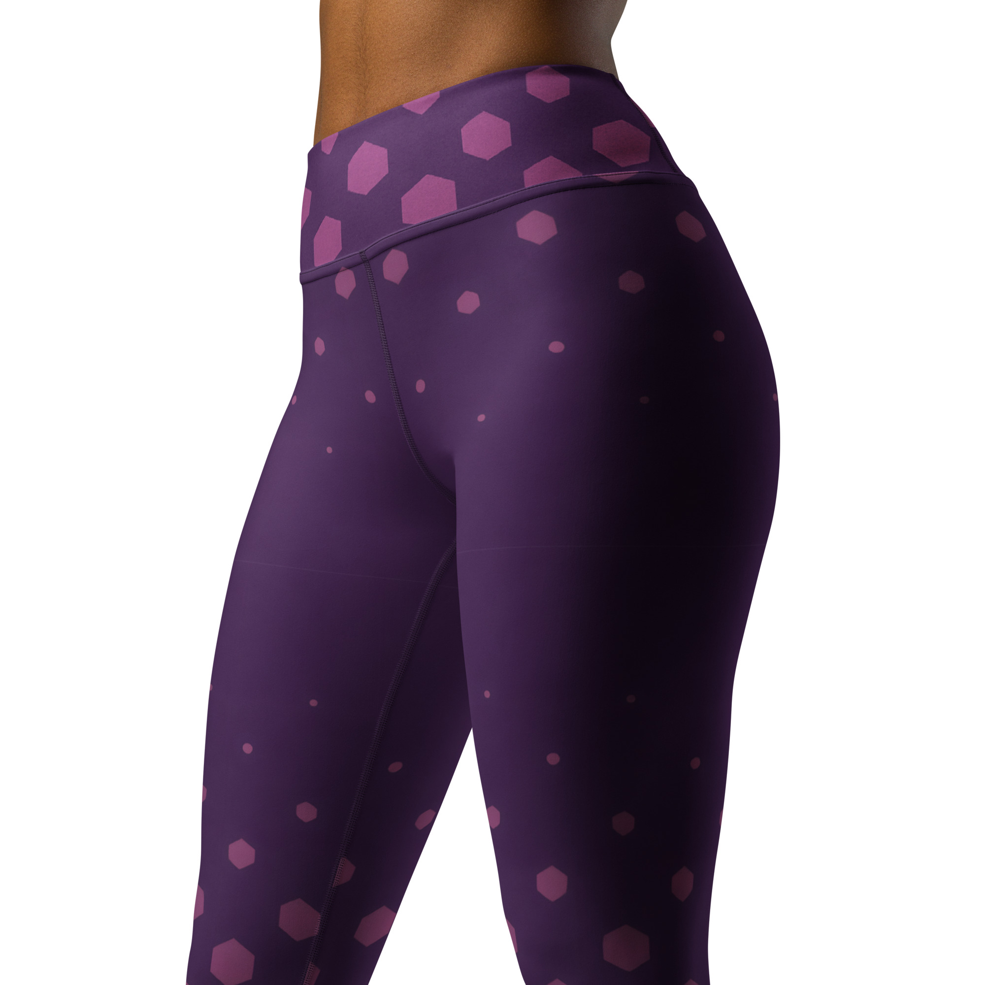 Lila BERKEI High-Waist Performance Leggings mit hexagonalem Muster, ideal für Sport und Freizeit.