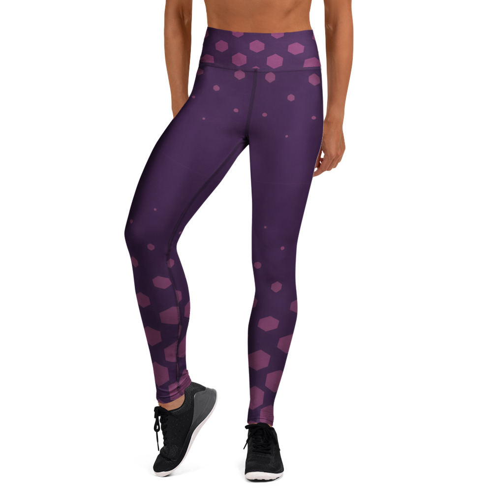 BERKEI High-Waist Performance Leggings in lila mit geometrischem Muster, perfekt für Sport und Fitness.