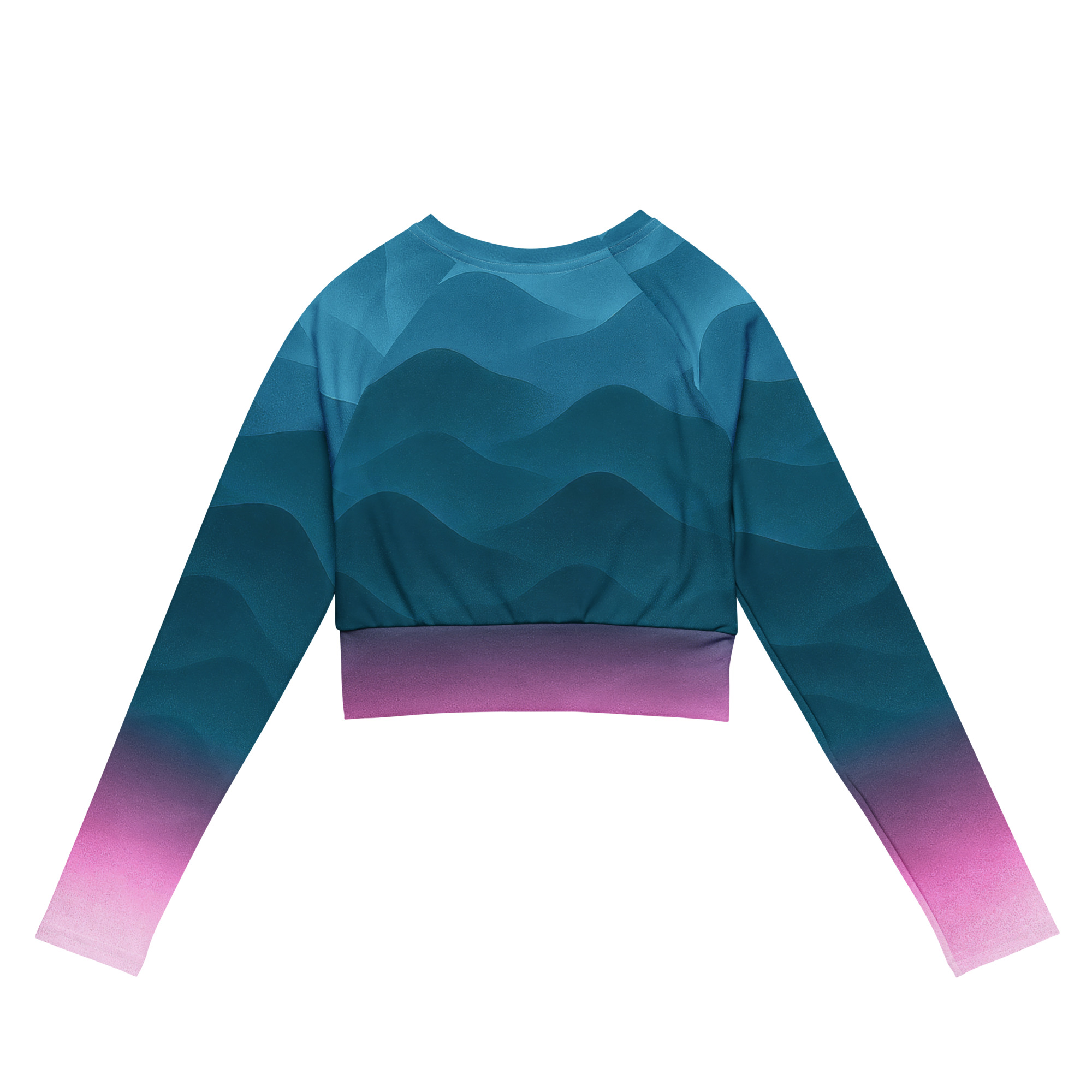 Buntes langärmeliges Crop Top von BERKEI mit Wellenmuster in Fountain Blue