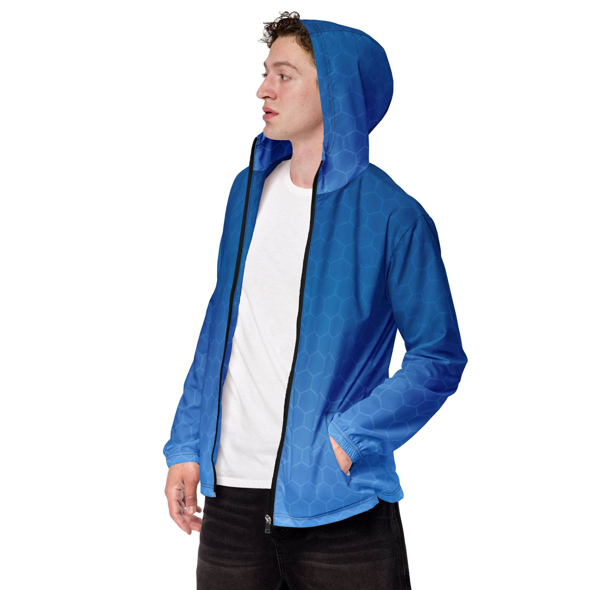 Mann trägt einen blauen BERKEI Windbreaker, ideal für sportliche Aktivitäten.