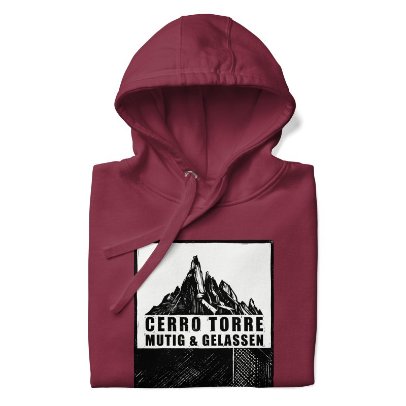 Maroon Hoodie von BERKEI mit Cerro Torre Motiv für abenteuerliche Tage