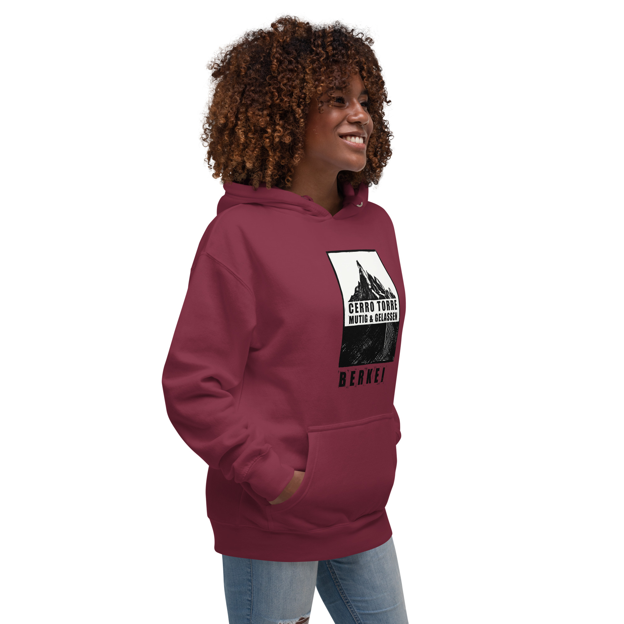 BERKEI Cerro Torre Mutig & Gelassen Hoodie in Maroon für gemütliche Abenteuer