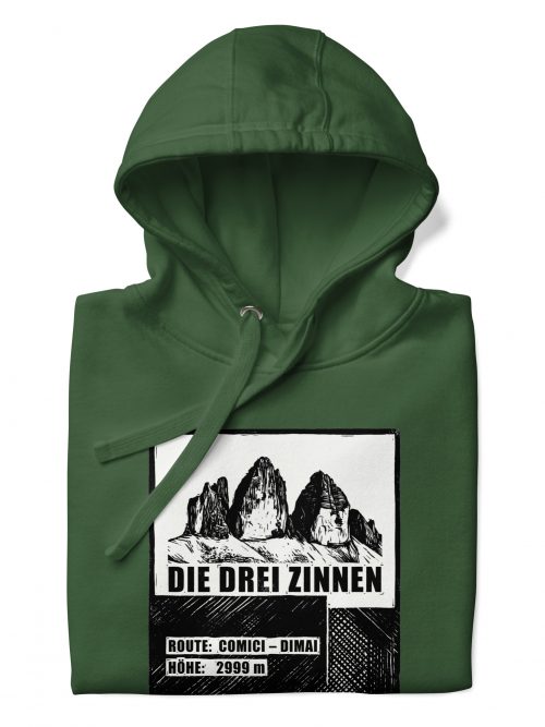 Grüner BERKEI Hoodie mit Die Drei Zinnen Grafik und Route Comici-Dimai