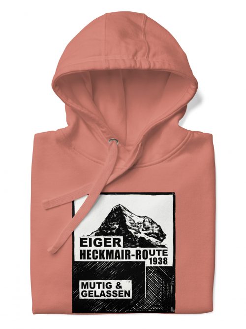 BERKEI Hoodie Eiger Heckmair-Route in korallfarben mit Bergmotiv