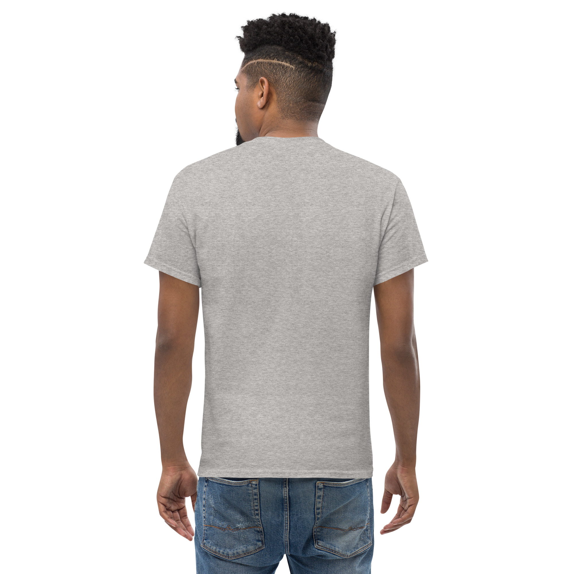 Graues T-Shirt von hinten getragen, ideal für den Alltag und bequem.
