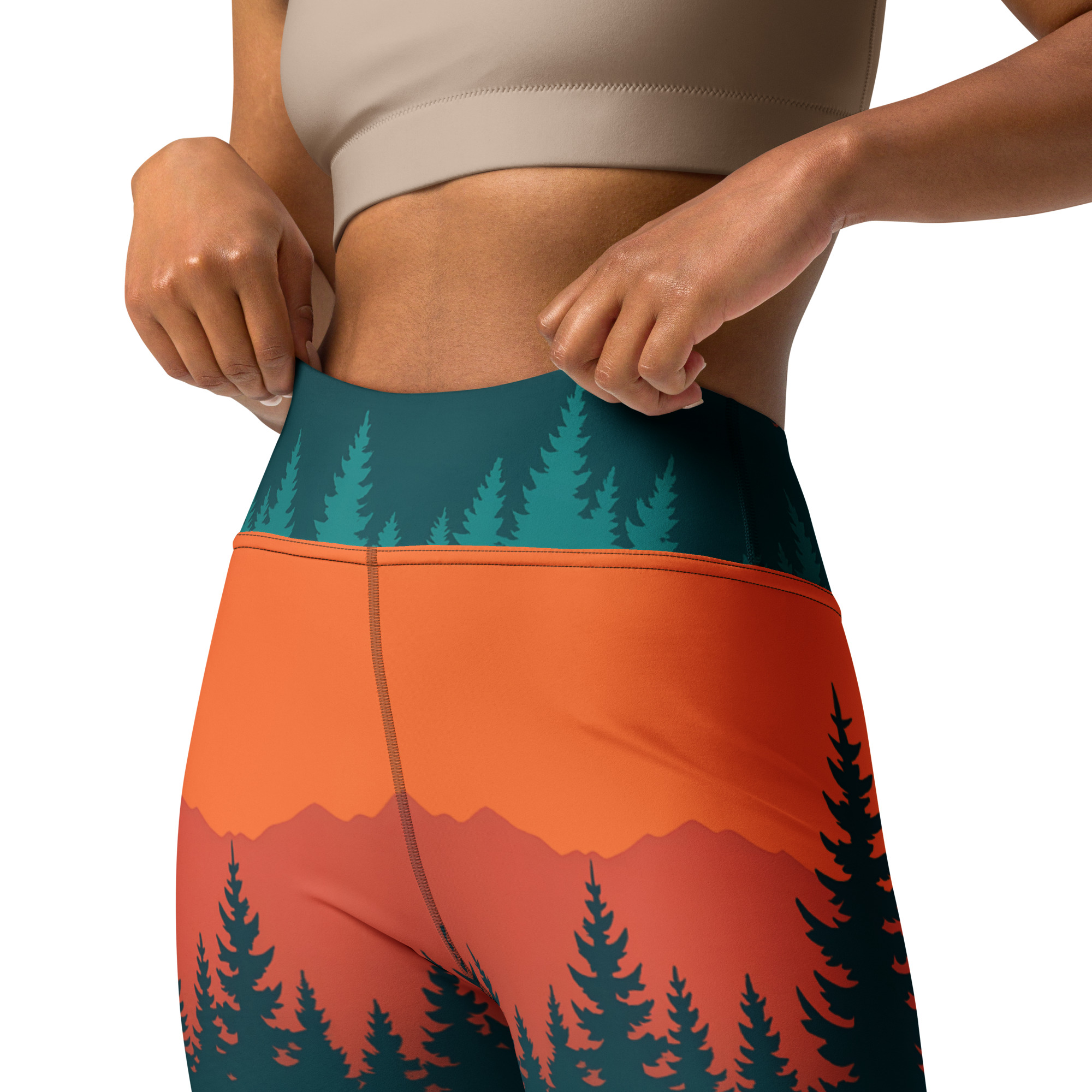 High-Waist Performance Leggings Taiga Sunset von BERKEI mit orangefarbenem Landschaftsmuster