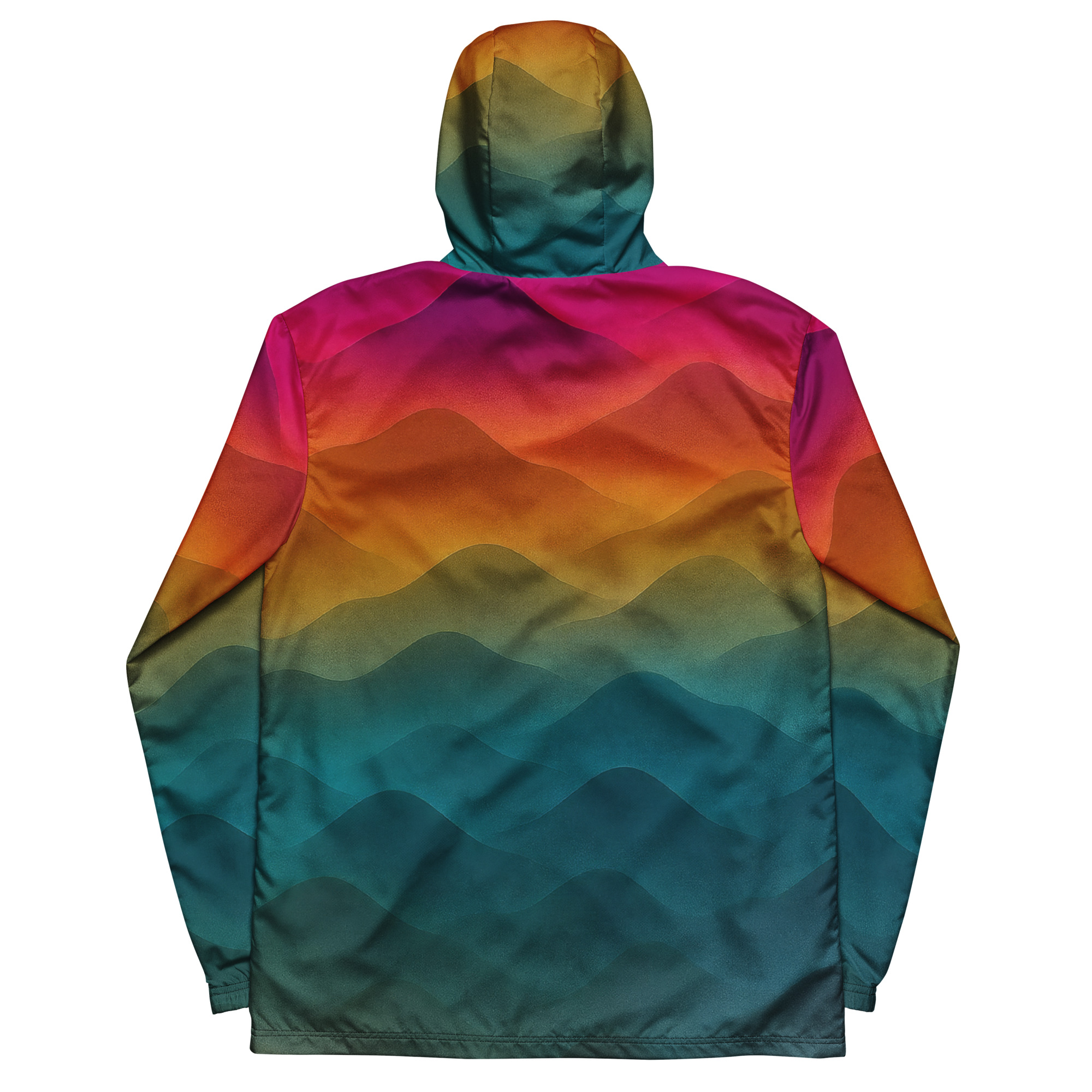 Farbenfroher BERKEI Windbreaker Unisex Forest Sunrise mit Wellenmuster im Backview