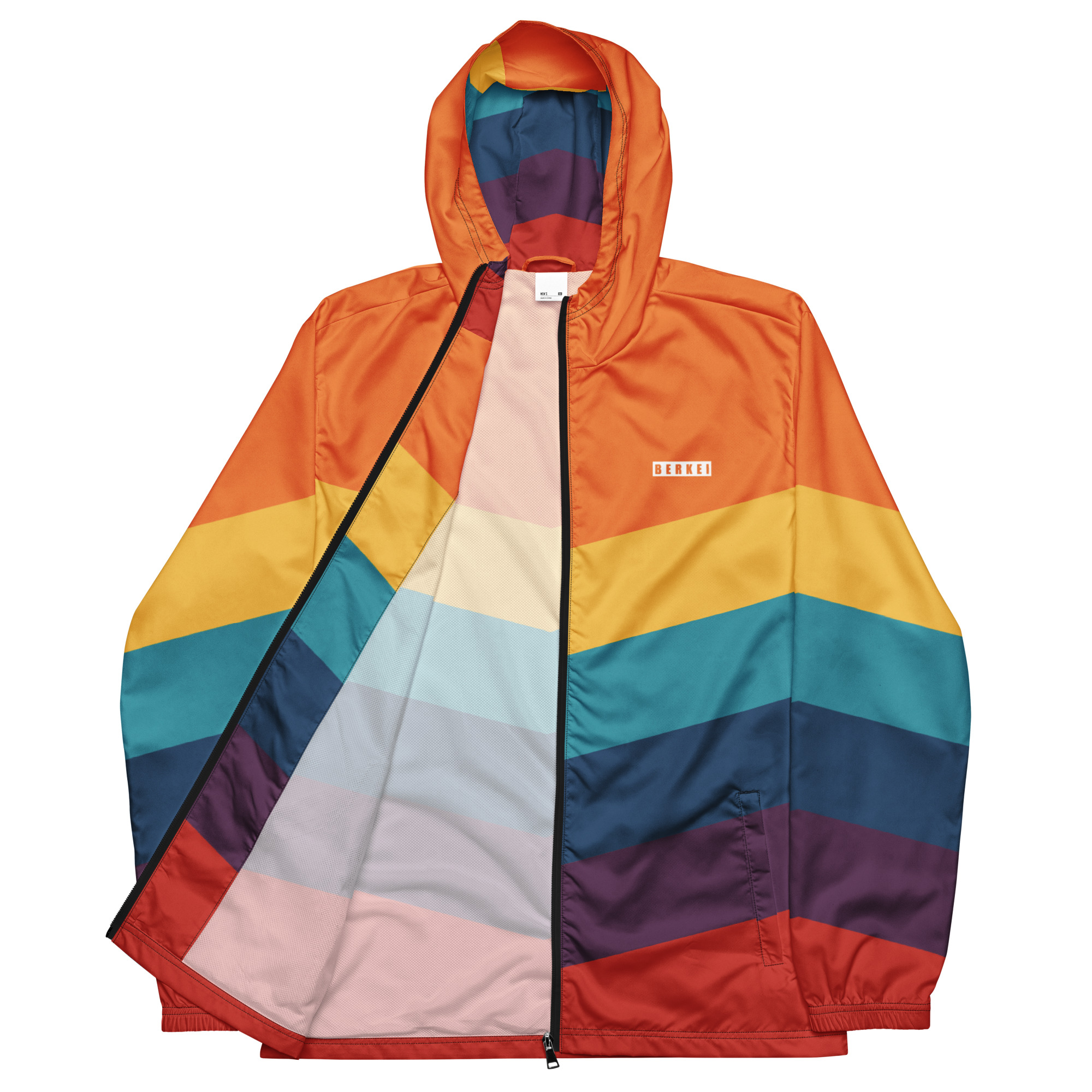 Bunter BERKEI Windbreaker Unisex Retro mit farbigen Streifen im Innenfutter