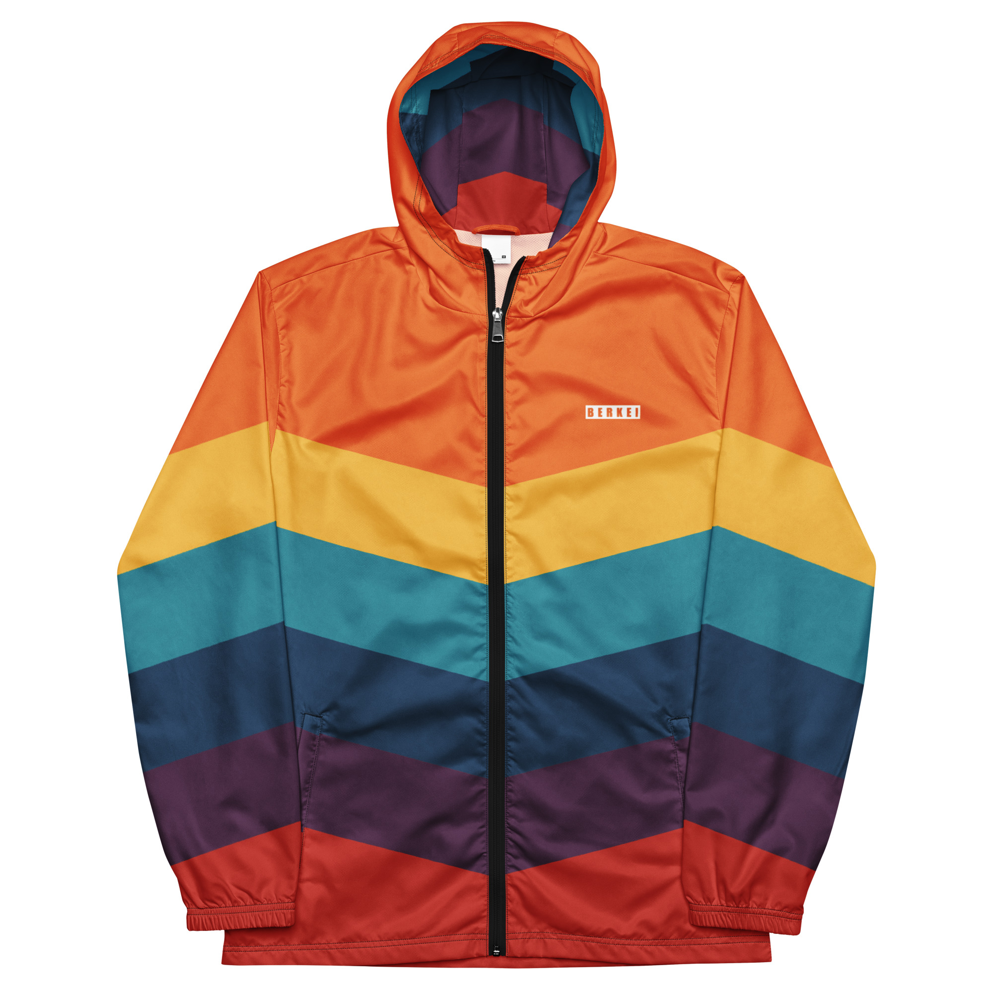 Bunter BERKEI Windbreaker Unisex Retro mit farbigen Streifen und Kapuze