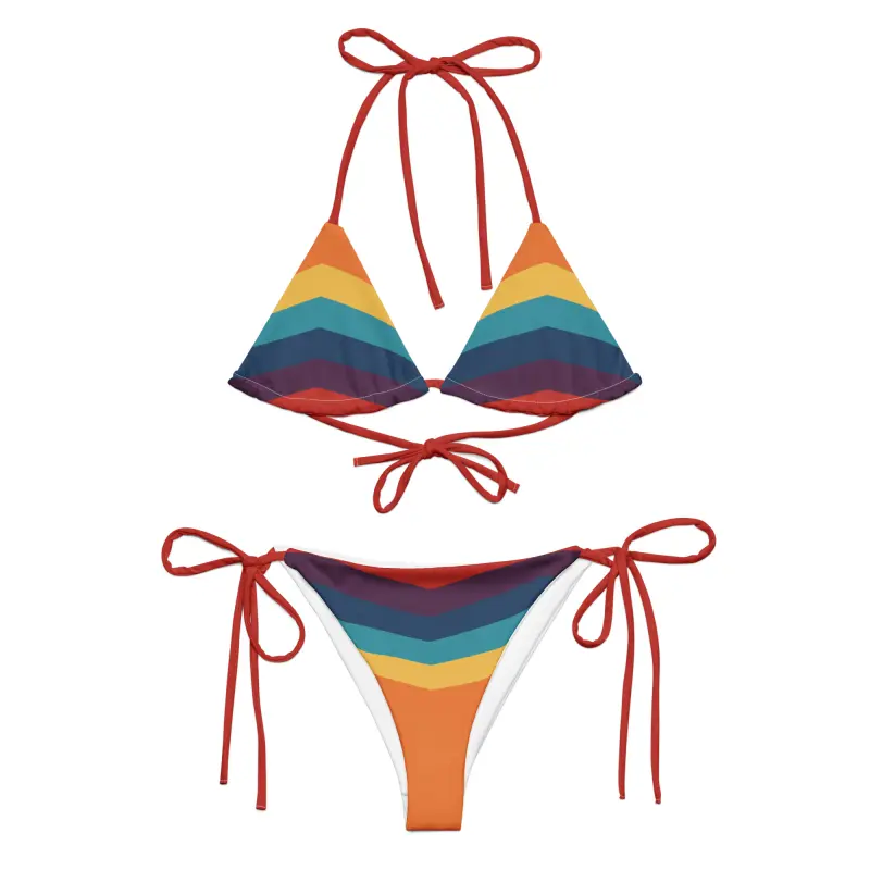 Farbenfroher BERKEI Bikini Retro I mit V-Ausschnitt und bunten Streifen