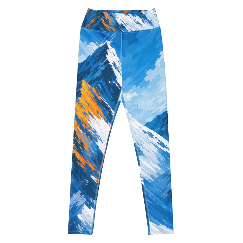 Bunte BERKEI High-Waist Performance Leggings Alpine Rush mit Bergmotiv.