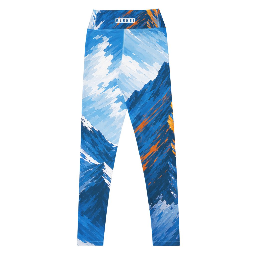 Blaue BERKEI High-Waist Performance Leggings Alpine Rush mit Bergmotiv